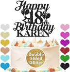 Happy Birthday Cake Topper Personalized Cake Decorations Double-Sided Glitter Cake Topper Custom Gifts with Any Age & Name for Her Him Women Men on 18th 21st 30th 40th 50th 60th (Black)