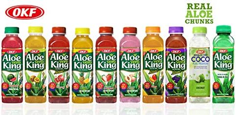 OKF Aloe Vera King Drink, Flavors includes Coco, Original, Grape, Mango, Pineapple, Watermelon, Pomegranate, Gold Kiwi, Peach, and Strawberry (10 flavor variety pack, 10)