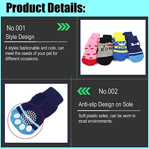 4 Pairs Anti-Slip Dog Socks and Cat Socks with Rubber Reinforcement and 8 Small Straps, Indoor Wear Pet Paw Protector for Hardwood Floors Cat Dogs. Style 3 (S)
