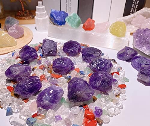 QINJIEJIE Amethyst Crystals Raw Natural Healing Crystal Stones Large 1" Bulk Rough Quartz Rocks Gemstones for Polishing Tumbling Cabbing Fountain Decor Wicca Reiki Stone
