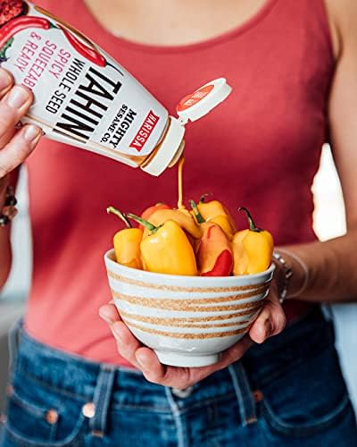 Mighty Sesame Co. Harissa Tahini, Spicy Chili Squeezable & Ready Sesame Paste, 10.9oz | Whole Seed, Gluten Free, Vegan, Non GMO, Keto Friendly, Kosher