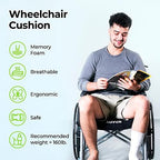 AUVON Wheelchair Seat Cushions (18"x16"x3") for Sciatica, Back, Coccyx, Pressure Sore and Ulcer Pain Relief, Memory Foam Pressure Relief Cushion with Removable Strap, Breathable & Waterproof Fabric