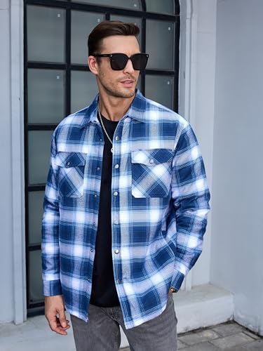 TACVASEN Men's Flannel Shirt Quilted Lined Theraml Winter Coat Button Down Insulated Flannel Shirts Jacket