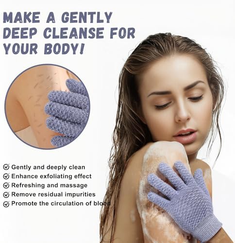 Exfoliating Dual Texture Bath Gloves for Shower Spa Massage and Body Scrubs, Dead Skin Cell Remover, body scrubber with Hanging Loop