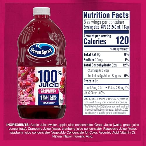 Ocean Spray® 100% Juice Cranberry Raspberry Juice Blend, 64 Fl Oz Bottle