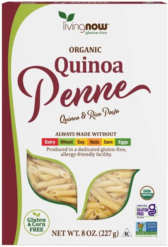 NOW Foods, Organic Quinoa Penne, Gluten-Free, Corn-Free, Non-GMO, Quinoa and Rice Pasta, 8-Ounce