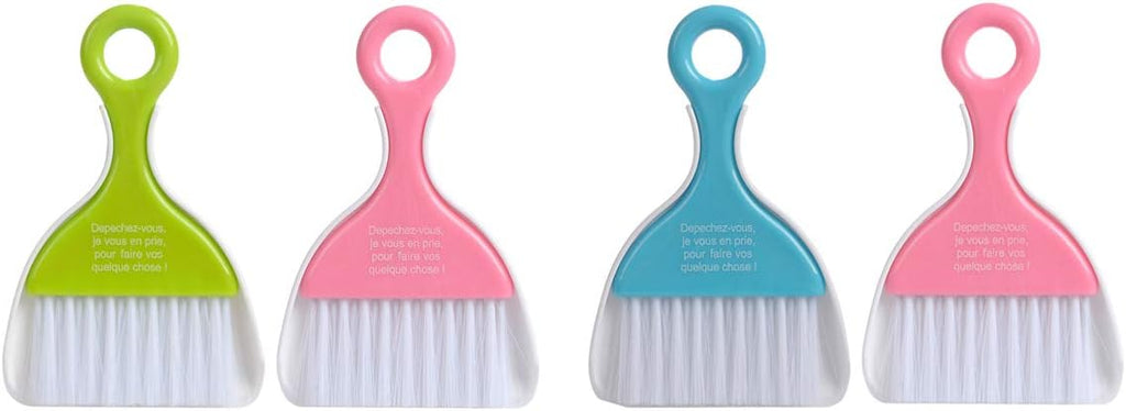 Saim Mini Dustpan and Brush Set, Kids Hand Broom and Dust Pan for Cleaning Table Countertop Keyboard Pets Hair and Small Messes Colour Random, Set of 4
