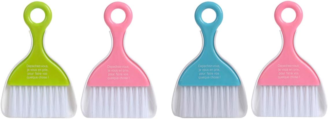 Saim Mini Dustpan and Brush Set, Kids Hand Broom and Dust Pan for Cleaning Table Countertop Keyboard Pets Hair and Small Messes Colour Random, Set of 4