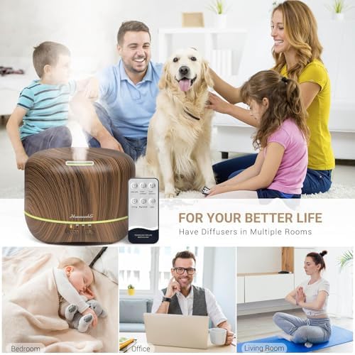 Aromatherapy Essential Oil Diffuser for Room: Air Humidifier Aroma Scent Cool Mist Diffuser Colorful Lights Wood Cute Small Large Waterless Auto Off Ultrasonic Diffusers for Home Bedroom (300ml)
