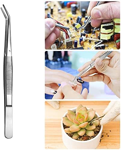 Stainless Steel Tweezers, with Curved Serrated Tip Multipurpose Sewing Machine Tweezers Forceps for Craft Repairing (2 Pcs set)