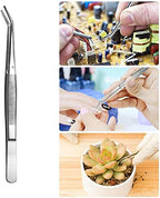 Stainless Steel Tweezers, with Curved Serrated Tip Multipurpose Sewing Machine Tweezers Forceps for Craft Repairing (2 Pcs set)
