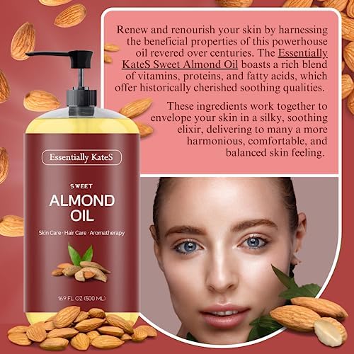 Essentially KateS Sweet Almond Oil 16.9 fl oz - 100% Pure and Natural and Cold Pressed
