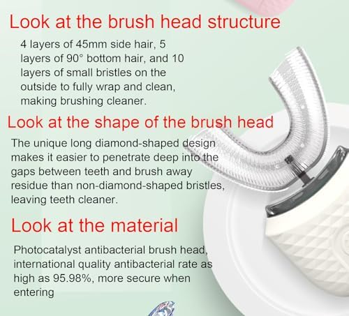 VIDECOR Electric Toothbrush, U Shaped Automatic Toothbrush for Adults 360° Whole Mouth Toothbrush Whitening Wireless Charging IPX7 Waterproof,D