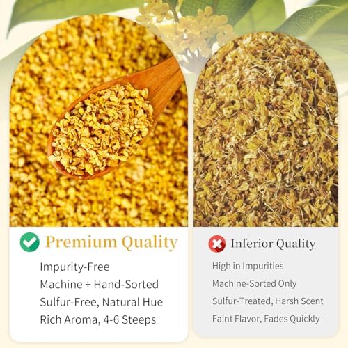 Wanhua Hall Pure Natural Osmanthus Flower Tea 1.76oz/50g Premium Osmanthus Fragrans Herb Gui Hua Dried Intact Blossoms, Stem-Free, Bright Golden Hue, Rich Aroma 桂花 桂花干 无硫无杂