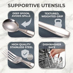 Weighted Utensils for Tremors and Parkinsons, Heavy Weight Stainless Steel Silverware Set, Adaptive Eating Flatware Helps Hand Tremors, Parkinsons Aids for Living, Arthritis - Knife, Fork, Spoons, 7oz