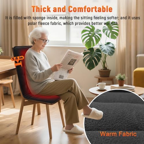 Heated Seat Cushion for Office - 12V Chair Heating Pad - Thick Seat Warmer wiht 7 Temp Levels & 12H Timer- Fast Heated Cover for Back,Hips Etc.Gift Packaging（Black）