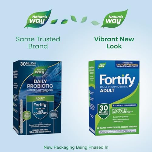 Nature's Way Fortify Daily Pre+Probiotic Adult 30 Billion, Probiotics for Immune and Digestive Health Support*, 30 Billion Live Cultures, 30 Capsules