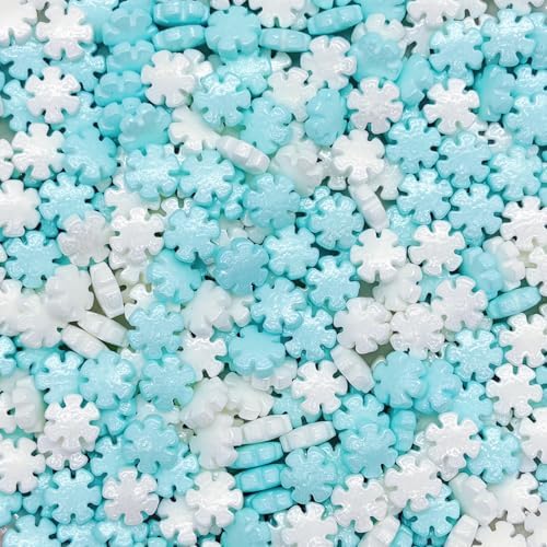 Dynastang White & Blue Snowflakes Sprinkles Christmas Edible Snowflakes Cake Decoration Cupcake Toppers Cookie Decorating Perfect for Cakes, Cupcakes, Desserts Toppings 3OZ