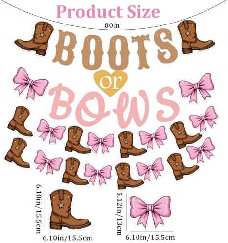 Boots or Bows Gender Reveal Decorations, Boots and Bows Gender Reveal Party Supplies for Brown Pink Western Cowboy or Cowgirl Pink and Brown Banner Garland for Baby Shower Boy or Girl