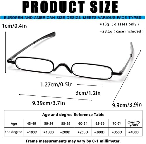 Viseng 2 Pack Slim Mini Metal Reading Glasses Compact Lightweight Portable Readers with Glasses Case for Reading Case +1.5