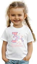 Custom Birthday Unicorn Girl T-Shirt, Personalized Unicorn Birthday Outfit, Rainbow Pastel Shirt with Name & Age for Girls