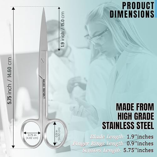 Precise Quality Stainless Steel Surgical Dressing Scissors Medical Dissecting Sharp Scissors Straight General Art Craft Paper Shears (Sharp/Sharp)