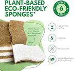 AIRNEX Natural Kitchen Sponges (6 Pack) - Biodegradable Cellulose & Coconut Scrubber Dish Sponges for Kitchen - Eco-Friendly, Non Scratch, Compostable, Non Toxic S-Shaped Natural Sponges for Dishes