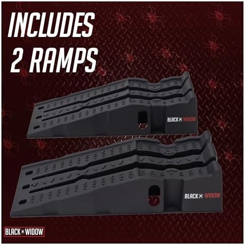 Black Widow 13" W Stackable Plastic Car Service Ramps – 16,000 lb. GVW Capacity per Pair, Lightweight High-Impact Grid Design, 6.25” Lift Height, Built-in Handles