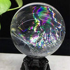 AITELEI Natural Rainbow Fluorite Gemstone Sphere Crystal Quartz Ball White Crystal Ball with Rainbow Light Crystal Healing Sculpture Figurine Fengshui Decor