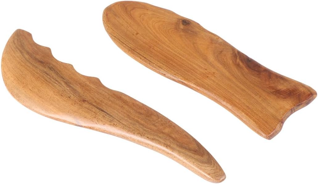 Natural Wood Gua Sha Scraping Board 2pcs Set, Handheld Sandalwood Finger Fish-Shaped Massagers for Skin Care and Muscle Relaxation, Portable Wooden Scraping Plates for Facial