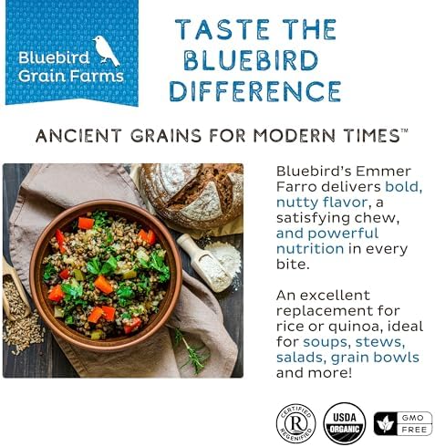 Bluebird Grain Farms Organic Whole Grain Emmer Farro, 1 Lb.