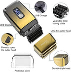 Hatteker Foil Head Shaver Triple Blades Electric Shaver Razor for Men Close Bald Head Barber Trimmer Waterproof Wet & Dry, Cordless, Gold
