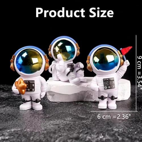 Gradient Astronaut Statues Set of 3, Spaceman Sculpture Figurines Outer Space Theme Decor for Nursery Room Cake Topper