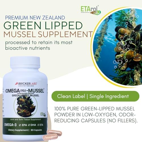 Bricker Labs Omega Cyclo - Mussel Joint Health Supplement, Premium New Zealand Green Lipped Mussel, Full Spectrum Omega Joint Supplements for Joint Health and Comfort, 90 Capsules