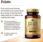 Solgar Folate 1000 mcg, 120 Tablets - 1000 mcg Bio-active Metafolin - Vegan, Gluten Free, Dairy Free, Kosher - 120 Servings
