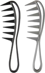 2Pcs Wide Tooth Comb for Wet Curly Wavy Thick Long Hair - Premium Plastic Grip for Wigs, Barber Salon - Large Shark Teeth Anti-Static Hair Combs for Men Women (Black, Grey)