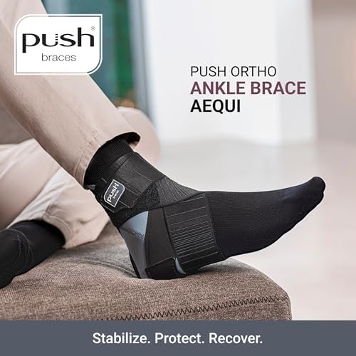 PUSH Ortho Ankle Brace Aequi - Stabilizer for Sprain, Injury, Instability, Fracture, Arthritis - Compression Support, Comfortable Fit, Moisture-Wicking (Left-Size 1)