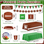 99PCS Football Party Tableware Supplies,Set of 24 Football Plates Napkins Cups,11.8in Football Shaped Disposable Paper Plates,Banner and Touchdown Tablecloth for Birthday Gameday Tailgate Decoration