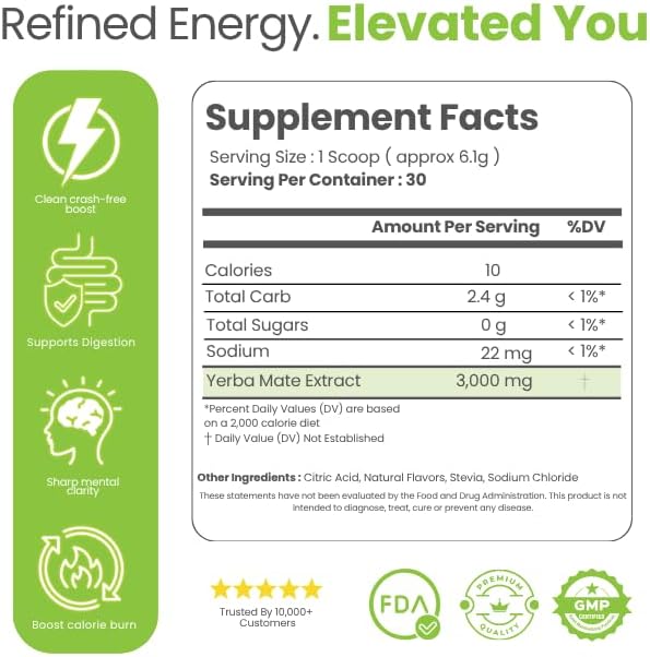 Liv Matte Yerba Mate Instant Tea Powder Sugar Free Natural Caffeine, Lemon, 30 Servings | Natural, Flavored, Plant Extract, Caffeine Alternative