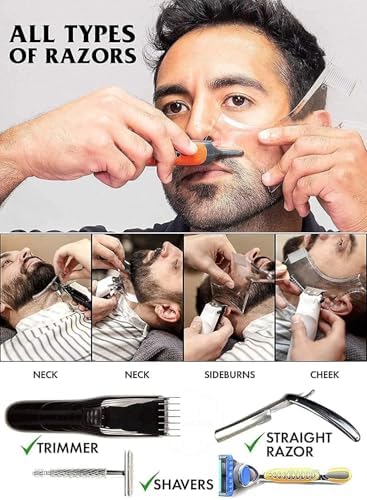 Men's Beard Trimming Kit, Beard Shaper Template with Built-in Comb & Stubble Beard Comb, Beard Lineup Tool for Straight/Curved Beard Line, Beard Grooming Accessories for All Beard Styles
