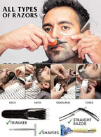Men's Beard Trimming Kit, Beard Shaper Template with Built-in Comb & Stubble Beard Comb, Beard Lineup Tool for Straight/Curved Beard Line, Beard Grooming Accessories for All Beard Styles