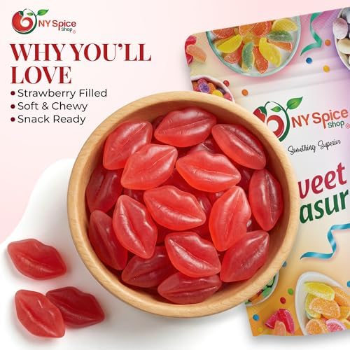 NY Spice Shop Gummy Strawberry Filled Puffy Lips - 3 Pound Soft & Chewy Gummy Candy with Juicy Strawberry Filling - Lips Shaped Treats for Parties, Candy Buffets & Sweet Gifts