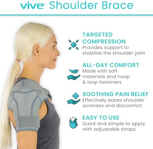 Vive Shoulder Brace for Women & Men - Injury Recovery Compression Support Sleeve - for Rotator Cuff Injuries, Arthritis, Sprain, Dislocation, PT - Targeted Inflammation Pain Relief (Grey, Medium)
