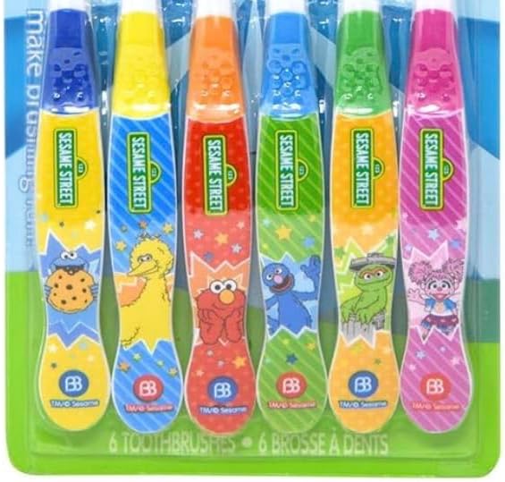 Brush Buddies Sesame Street Toothbrushes for Kids, Soft Bristle Toddler Toothbrushes Ages 2-4, Fun Sesame Street Designs, 6-Count Set