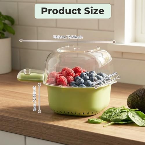 Kitchen Dual Layer Draining Basket, 3 Pcs Small Fruit Draining Basket with Handle for Berries Vegetables Fruits