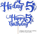 Rsstarxi 1 Pack Happy 5th Birthday Cake Topper Glitter Number 5 Five Years Old Birthday Cake Pick Decoration for Celebrating 5th Birthday Anniversary Party Supplies Deep Blue