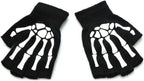 Toddler Kids Halloween Cosplay Skeleton Skull Half Finger Gloves Glow in The Dark Luminous Fingerless Winter Mittens Black+White