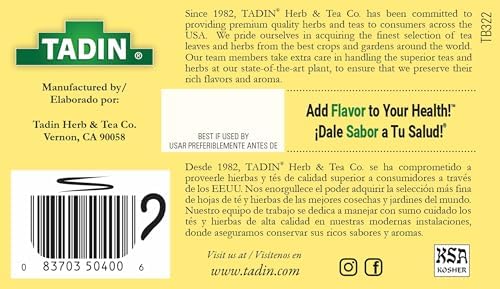 Tadin Lemongrass Tea, Herbal Tea, Caffeine Free, 24 Tea Bags Individually Wrapped Per Box, Pack of 1
