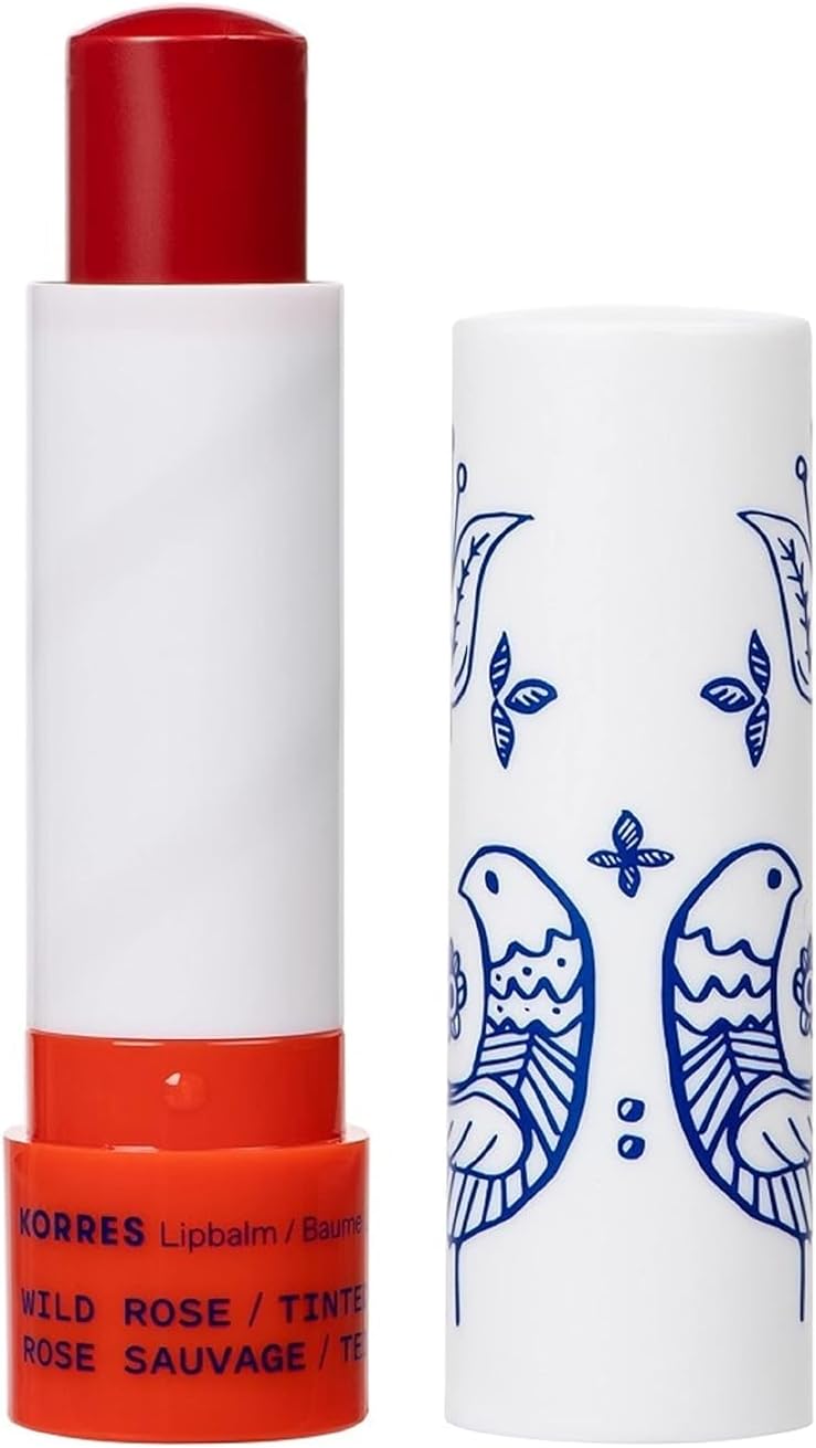 KORRES Lip Butter Stick Wild Rose Tinted Hydrating Lip Balm with Greek Hypericum Balsam Oil, Moisturizing & Subtle Tint for Soft Lips, Lip Care for Women & Men, 0.17 oz