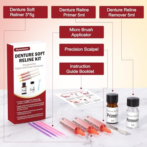 Denture Soft Reline Kit for Upper and Lower Dentures – Ideal for Loose, Ill-Fitting Dentures, Denture Reline Kit for Custom Fit, Long-Lasting Comfort and Stability